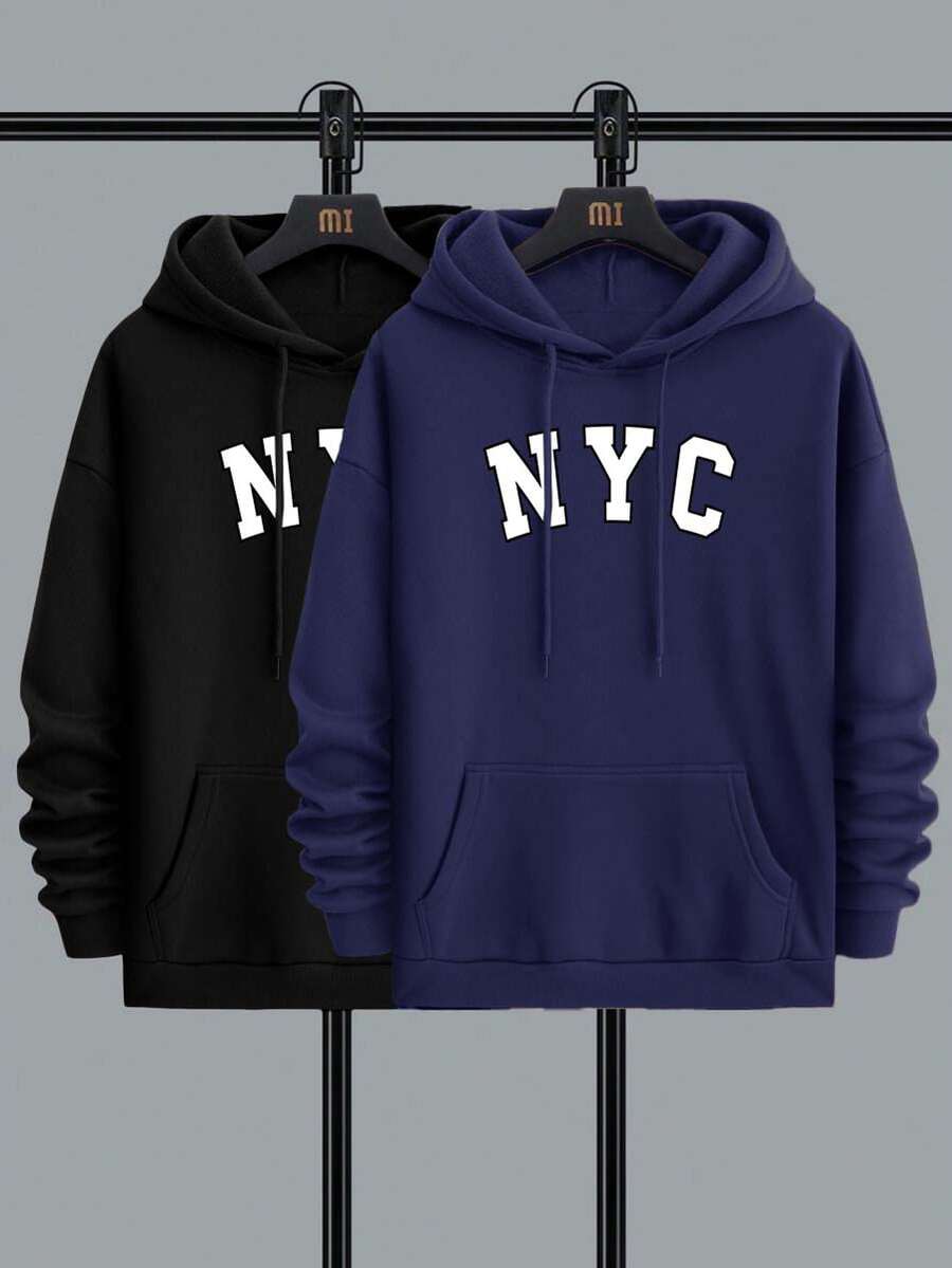 Kit 2 NY Cold Weather Blouse New York Men's Sweatshirt Hooded Sweatshirt With Pocket Kangaroo Warm Jacket - Màu xanh Cadet - Xem 1
