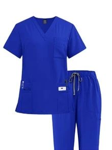 V-Ausschnitt Schnell-Trocknende Kasack-Set, Neues Design | Dehnbar | Geeignet für Krankenhaus, Klinik & Lässig Bekleidung Zuhause | Großes Fassungsvermögen Multi-Tasche