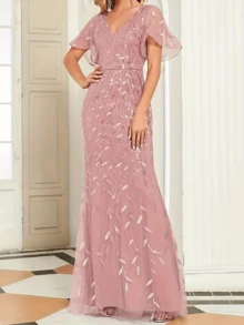 Nowa luksusowa wieczorowa sukienka damska/długa sukienka syreny z dekoltem w serek i krótkim rękawem, elegancka haftowana długa sukienka, odpowiednia na formalne okazje, takie jak wesela/imprezy/spotkania, sukienka imprezowa, suknia, dla gości weselnych