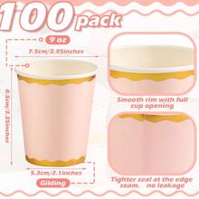 100 Count 9 Oz Light Pink Cups Disposable Coffee Cup Pink Party Paper Tableware For Wedding Holiday Picnic Birthday Party Bridal Favor Coffee Beverage Tea - Pink - View 3