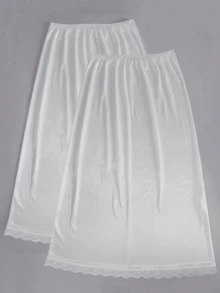 QING ROU 两件套舒适塑身吊带裙套装，纯色无缝吊带裙，撞色蕾丝边衬里，日常穿着塑身衣 - 彩色 - 查看 8