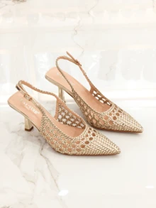 RevReaL Woven-Pattern Slingback Heels - Elegant And Lightweight Party Wedding Summer Bohemian - Gold - View 3