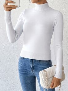 Sueter Blusa Malha Tricot Cacharrel Gola Alta Sólido Manga Longa