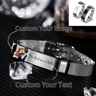 Custom Photo And Engraved Stainless Steel Bracelet - Personalized Wedding Favor Designed "You've Loved Me From The Beginning", Perfect For Valentine's Day, Easter And Easter, Casual Accessories For All Seasons, Wedding Favors | Personalized Bracelets | Stainless Steel Bands, Wedding Accessories