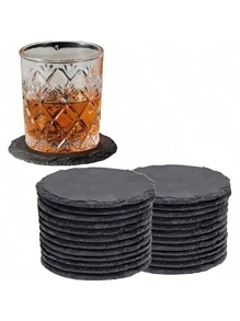 1pc/4pcs Slate Drink Coasters, Black Slate Stone Coasters, Creative Insulated Pads, Suitable For Beverage Hall, Cafe, Kitchen, Restaurant And Other Places. Gift For Family And Friends.