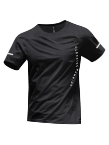 男士超轻速干运动 T 恤 - 轻质短袖，涤纶混纺面料，针织网眼材质，适合跑步、训练和日常休闲穿着 - 黑色 - 查看 7