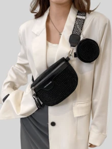 女士肩背/斜背袋、腰包、胸包，閃亮鑽石裝飾和袋，流行款式，女包套裝與錢包套裝，非常適合騎馬