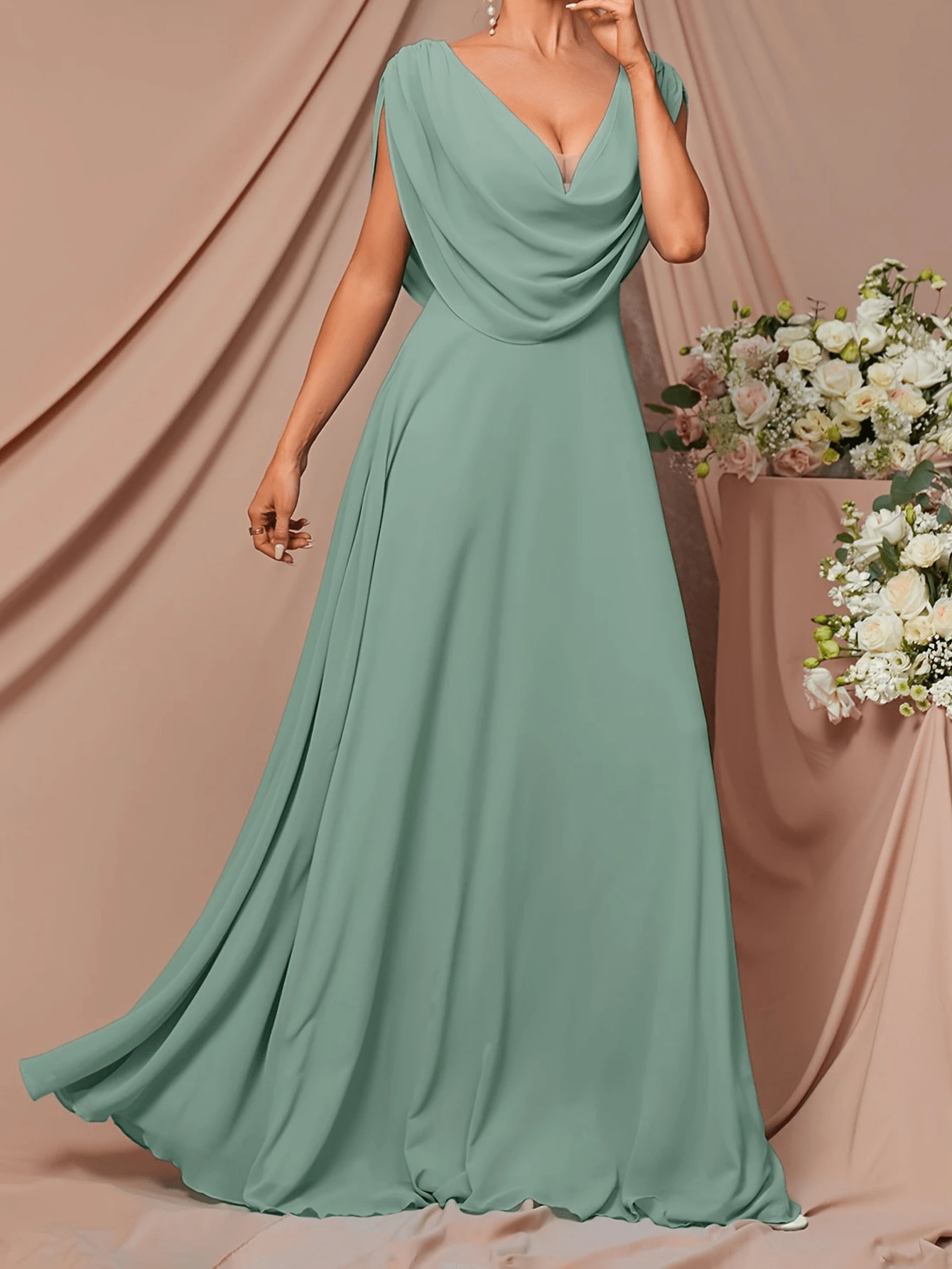 Elegancka, wysokiej jakości, szyfonowa, formalna suknia na bankiet