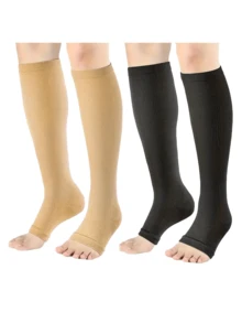 2 pares de calcetines de compresión con iones de cobre unisex, calcetines altos hasta la rodilla de punta abierta, adecuados para correr, ciclismo, yoga - Tela transpirable mezclada, material de punto duradero, lavable a máquina - Multicolor - Ver 8