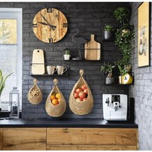 Cesta colgante - Cesta colgante de mimbre para almacenamiento de frutas frescas, contenedor de verduras para patatas, cebollas, ajos, soporte para plantas - Organizador de despensa de cocina hecho a mano - Marrón - Ver 5