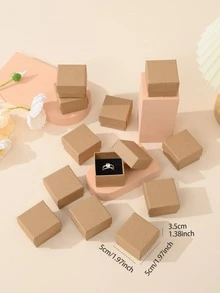 12pcs Simple & High-Grade Jewelry Packaging Box For Earrings, Rings, Necklaces, Pendants, Suitable For Holiday Gifts Packaging Valentine Day - Khaki - View 4