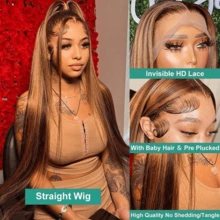 MECRY 混合发丝 200密度高清 10-36英寸 13x4 5*5 4*4 骨直蕾丝前假发 无胶假发 真人前额预剪蕾丝假发，即戴即走渐变蕾丝前假发 真人前额预拔毛带婴儿发漂白发结 处女真人前额，自然发际线，无胶易戴，适合女性精灵短发 - S4/27 - 查看 5