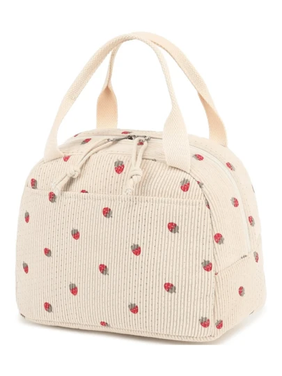 Unisex Cute Corduroy Lunch Tote Bag - Large Capacity Reusable Insulated Lunch Box, Suitable For Work, Picnic Or Travel, Also Can Be Used As Back To School Supplies, Lunch Bag, Cooler Bag, Picnic Accessory And School Supplies.