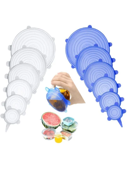 Set de 6/12/50 tapas de silicona reutilizables, aptas para microondas/horno/refrigerador/lavavajillas, que se ajustan a diferentes formas y tamaños de recipientes, tapas extensibles para conservar los alimentos, cubiertas para tazones de frutas
