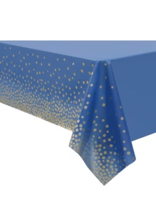 1 件蓝色和金色矩形桌布节日派对一次性桌布金色派对用品适用于生日、万圣节、圣诞节和新年派对装饰节日装饰节日用品