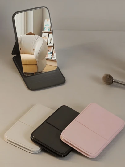 1pc Portable Makeup Mirror, White, Pink, Green, Black, Simple, Portable, Foldable, Cute Pocket Mirror. Small PU Mirror, Foldable, Travel Mirror, Applicable. Portable Handheld Makeup Mirror, Simple Dressing Table Mirror For Dormitory And Office, Foldable. Portable Mini, Makeup Mirror With Stand, Travel Mirror, Beauty Products Home Decor Back To School Room Decor School Supplies