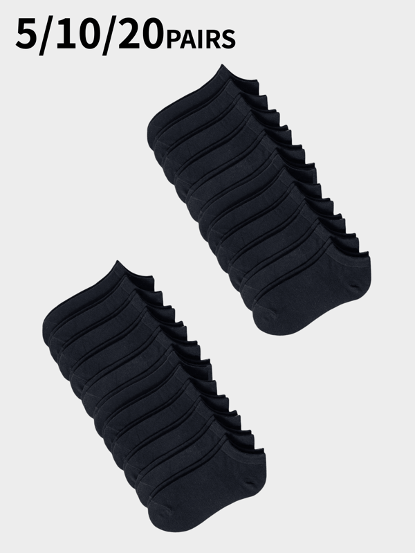 1/5/10/20 Pairs Men & Women Plain Color Short Sports Ankle Socks, Comfortable Breathable Casual Soft Stretch Socks
