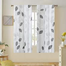 2pcs Elegant Black & White Leaf Pattern Sheer Curtains - Semi-Transparent Polyester Fabric, Rod Pocket Design, Suitable For Living Room, Bedroom, Kitchen, Cafe - Enhances Natural Lighting, Adds Style (Curtain Rods Not Included) - Multicolor - View 2