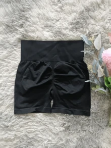 Women'S High-Waist Slim-Fit Yoga Shorts - Stretchy & Comfy Activewear In Solid Black, Nylon/Elastane Blend, Machine Washable For All-Season Workouts, Fitness & Yoga Pants - Black - View 5