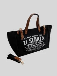 Borsa a tracolla riutilizzabile da donna con stampa a lettere, borsa casual in tela, borsa da scuola o spesa di grande capacità, extra large e rinforzata, borsa da donna, borsa da viaggio in tela