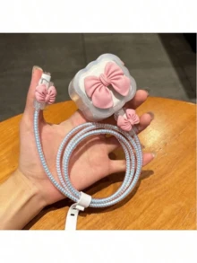 5件套英规20W充电器保护套，兼容 16 Pro Max，数据线防断，蝴蝶结充电器头壳 - 彩色 - 查看 1