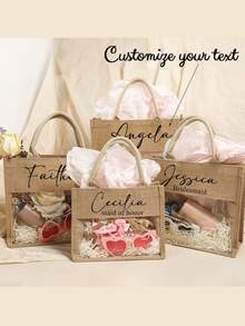 Bolso de yute personalizado con nombre - Regalo de boda/cumpleaños elegante, gran capacidad impermeable, versátil para viajes y almacenamiento para la playa, ir al trabajo, escuela (regalo personalizado para niños, niñas, damas de honor) - Multicolor - Ver 3