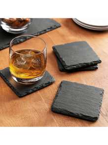 1pc/4pcs Slate Drink Coasters, Black Slate Stone Coasters, Creative Insulated Pads, Suitable For Beverage Hall, Cafe, Kitchen, Restaurant And Other Places. Gift For Family And Friends.