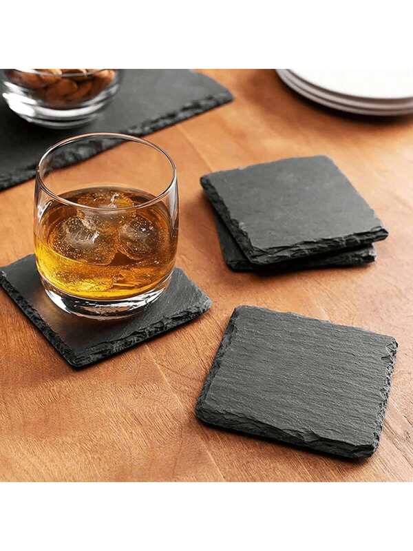 1pc/4pcs Slate Drink Coasters, Black Slate Stone Coasters, Creative Insulated Pads, Suitable For Beverage Hall, Cafe, Kitchen, Restaurant And Other Places. Gift For Family And Friends.