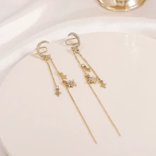 1 par Cuff de oreja dulce con delicado señoras' borla larga con diseño unico de estrellas con lunas con con cadena