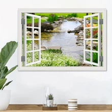 1pc 3D Natural Lake Scenery Fake Window Wall Sticker, Snowy Mountain Lake And Stream Outdoor View Wall Decal For Living Room, Bedroom, Dining Room, Removable And Reusable Wall Art, 29.53 Inch * 19.69 Inch Room Decor Home Decor Stickers Wall Decor Wall Stickers
