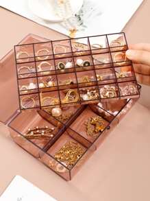 1pc Minimalist Transparent Amber Jewelry Organizer Box, Large Capacity Earrings Necklace Storage Box With Compartments, Portable Double Layer Jewelry Display Case For Women Storage Organizer Travel Essentials Back To School Dormitory Storage