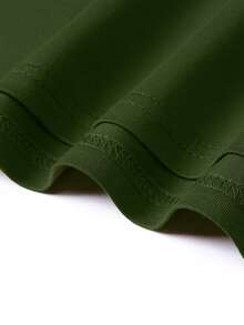 Kemeja Polo Lengan Pendek Pria Kasual Musim Panas dengan Desain Blok Warna - Olive Green - View 6