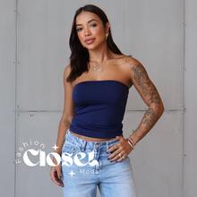 Women's Suplex Strapless Tube Top With Bust Lining One Size - Màu xanh hải quân - Xem 1