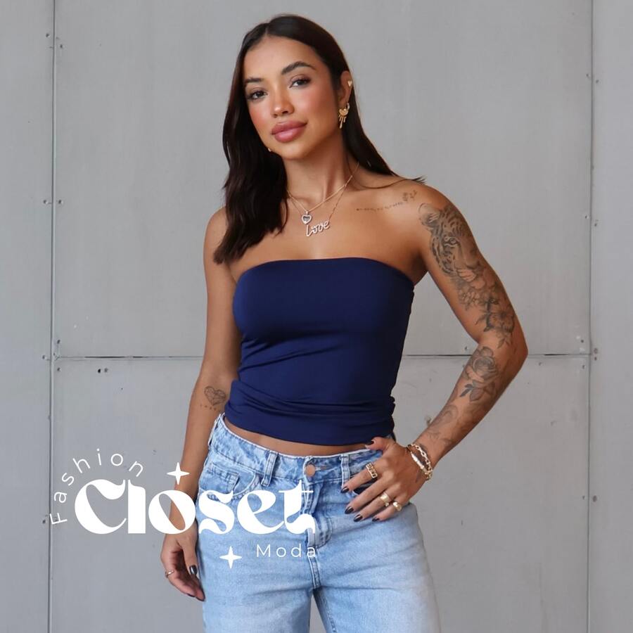 Women's Suplex Strapless Tube Top With Bust Lining One Size - Màu xanh hải quân - Xem 1