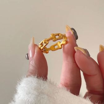 VKHK 1 件 18K 镀金不锈钢复古风格女士戒指，适合日常佩戴的珠宝礼物