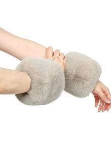 1 Pair Faux Fur Short Wrist Cuff, Elegant & Cute Fingerless Arm Warmer Sleeve For Women, Suitable For Daily Wear, Party, New Year Events, Matching With Coats, Sweaters, Dresses, In Black, White, Pink Colors