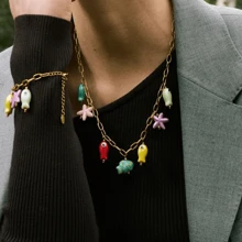 VKHK 1Pc Y2K 18K Gold Plated Stainless Steel Ceramic Starfish Fish Drop Pendant Necklace For Women Fashion Cute Jewelry Gift