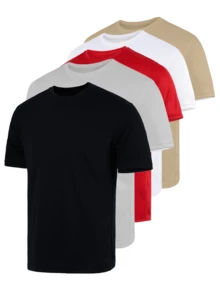 Absanoh 5 Packs Men Crew Neck Solid Color Short Sleeve T-Shirt, Casual Tee For Summer And Spring Streetwear Light Stretch For Comfort Menswear - Multicolor - View 1