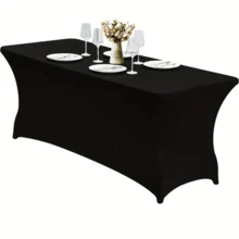 1pc Stretchy Elastic Tablecloth - Wrinkle Resistant, Fits Rectangular Folding Tables, Suitable For Parties, Banquets, Weddings And Events - Available In White And Black