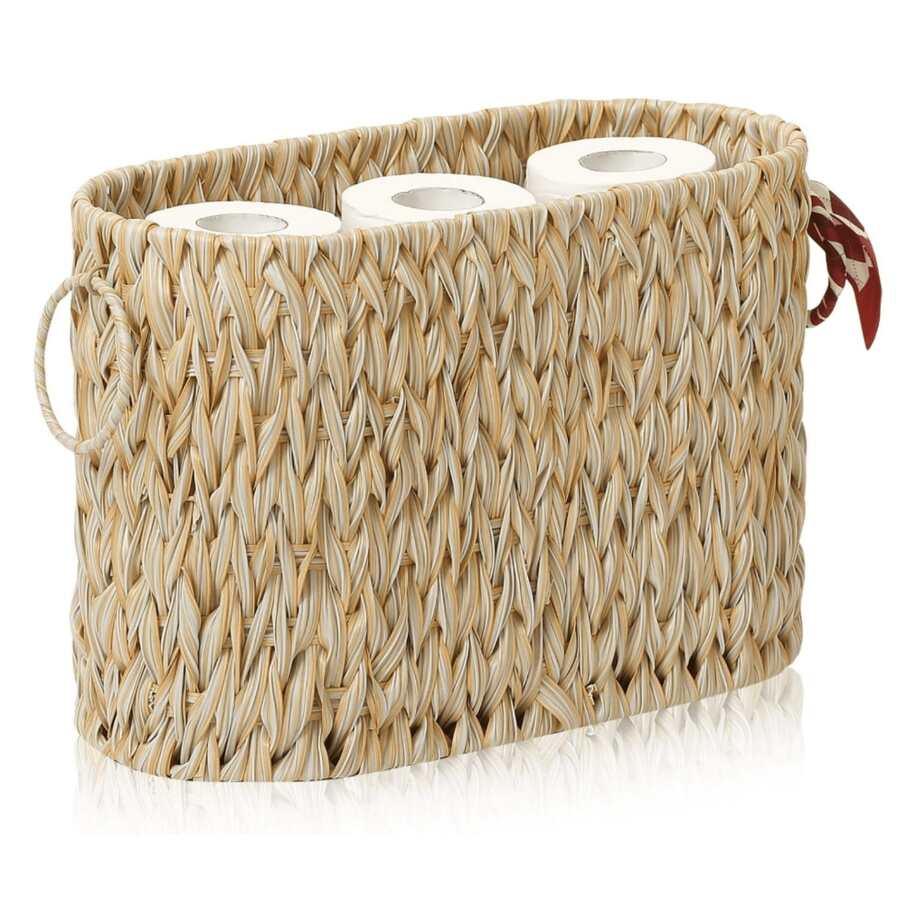 Almacenamiento de papel con soporte para 6 rollos grandes, cesta de baño para toallas y revistas, cesta de lavandería, decoración de baño de verano - Marrón - Ver 1