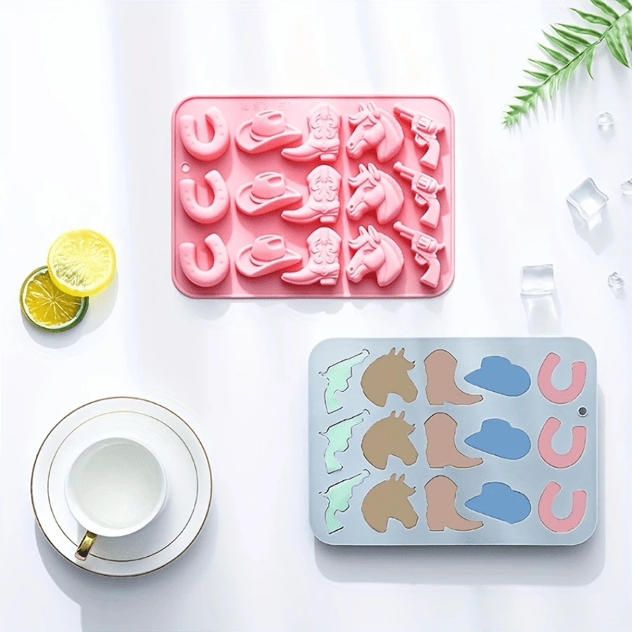 Molde de Silicone com Tema de Cowboy - Forma de Gelo, Ferramenta de Cozimento DIY para Gelatina, Geléia, Chocolate, Pudim, Silicone, Rosa, Azul - Perfeito para Cozinhar, Decorar e Decoração de Casa