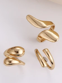 Set de 3 anillos con un diseño de lágrima elegante y versátil, adecuado para que las mujeres los usen en citas, reuniones y fiestas - Anillo de lágrima de oro de 3 piezas (2) - Ver 3