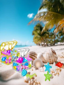 2/6/10件套潜水宝石泳池玩具，彩色钻石宝箱游泳宝石海盗潜水玩具套装，带宝藏海盗盒，生日泳池派对水下游泳玩具 - 彩色 - 查看 6