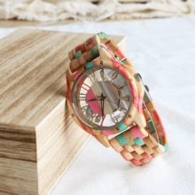 彩色竹子男士手表，镂空表盘，时尚石英腕表，简约男士木质手表，男士独特礼物 - 彩色 - 查看 4