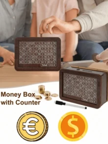 Cash Vault Wooden Savings Box, Piggy Bank, Cash Savings Challenge Box, Wooden Money Box, Cash Saver Box, Saving Box For Cash For Adults, Money Box For Cash Gift With Target Numbers(Random Color),School Supplies,Back To School - Black - View 9