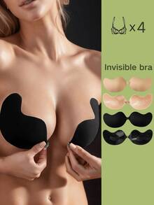 4pcs Women's Summer Strapless Adhesive Bras - Invisible Lift Bras Suitable For Evening Dresses & Backless Gowns, Washable & Reusable - Multicolor - View 1