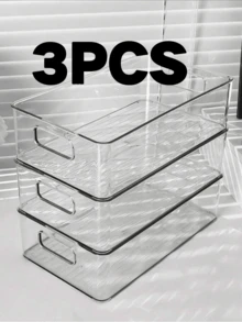 HOUSHELIF 3pcs/Set Simple & Transparent Fridge Drawer Style Food Storage Box Kitchen Utensil Organizer, Fruit & Vegetable Freezing & Fresh-Keeping Container. Stackable Clear Plastic Storage Boxes - Multi-Functional And Space Saving Organizer Bins For Kitchen, Bathroom, Bedroom, Living Room And Office