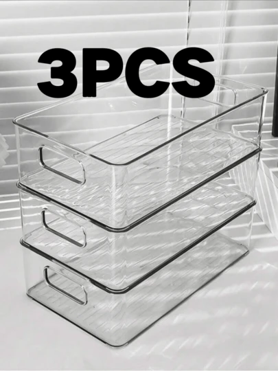 HOUSHELIF 3 st/set Enkel och transparent kylskåpslåda för matförvaring Köksredskapsorganisatör, Frukt- och grönsaksfrys- och färskhållningsbehållare. Stapelbara genomskinliga plastförvaringslådor - Multifunktionella och platsbesparande organiseringslådor för kök, badrum, sovrum, vardagsrum och kontor