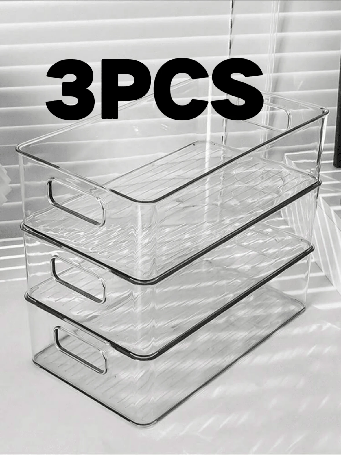 HOUSHELIF 3pcs/Set Simple & Transparent Fridge Drawer Style Food Storage Box Kitchen Utensil Organizer, Fruit & Vegetable Freezing & Fresh-Keeping Container. Stackable Clear Plastic Storage Boxes - Multi-Functional And Space Saving Organizer Bins For Kitchen, Bathroom, Bedroom, Living Room And Office