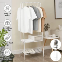 Clothes Rail Rack Storage Shelfs Metal Garment Dress Shirts Hanging Display Shoes Stand - White - View 6